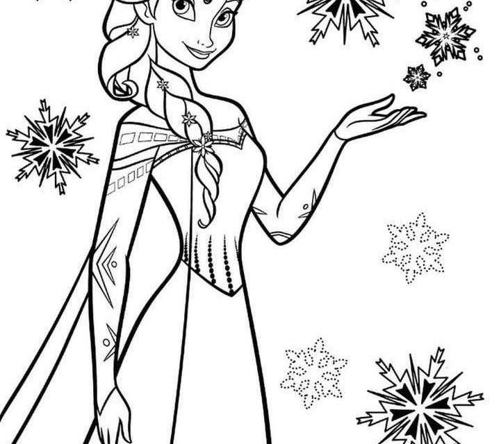 Elsa i snieżynki pokoloruj szablon dla dzieci