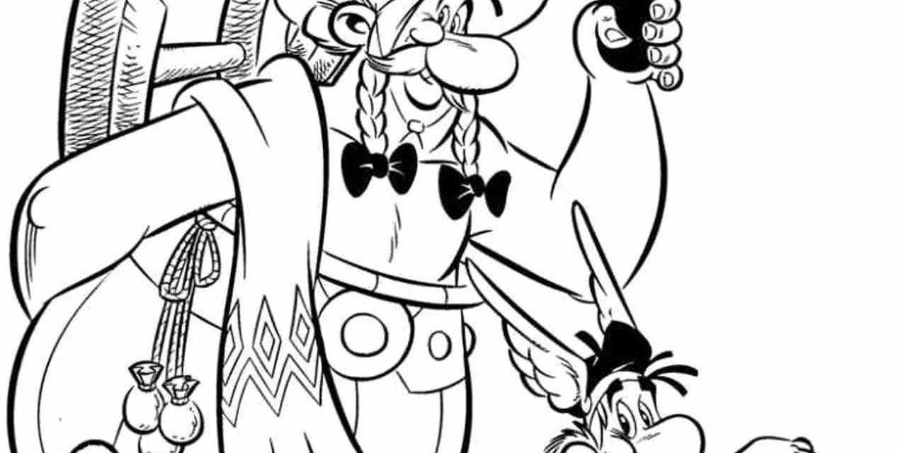 Kolorowanka Asterix i Obelix piją magiczny napój