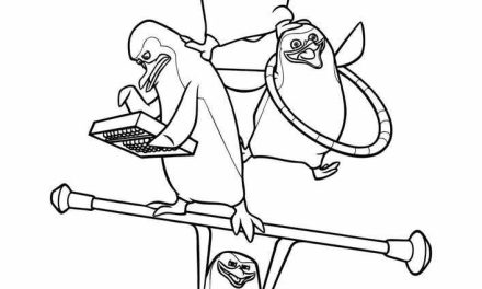 Kolorowanka Pingwiny z Madagaskaru  w cyrku dla przedszkolaków