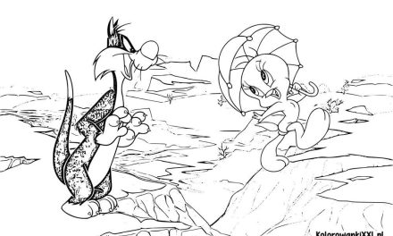 Kolorowanka kot Sylwester i kanarek Tweety