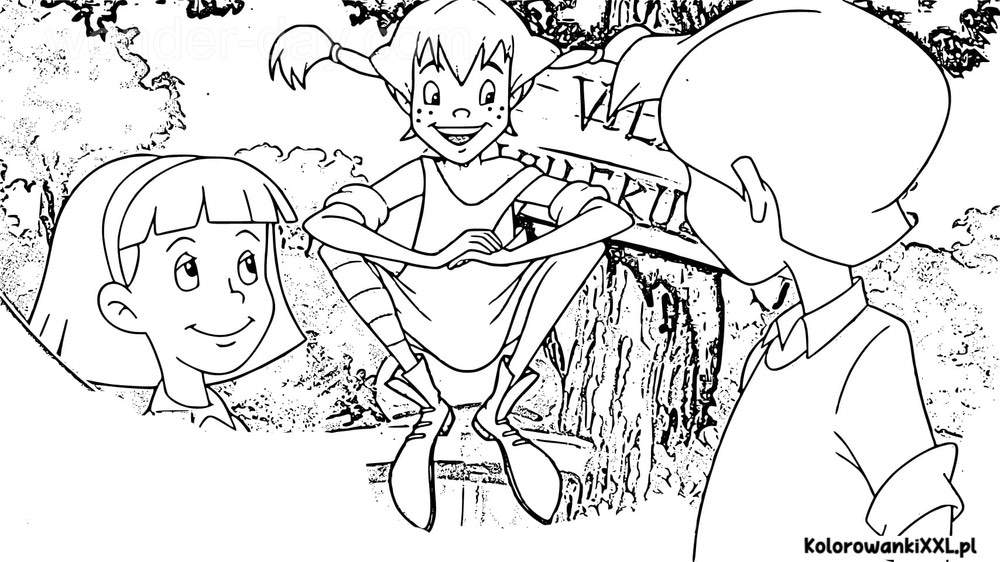 Kolorowanka z Pippi Pończoszanką i jej przyjaciółmi jpg