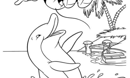 Myszka Miki bawi się z delfinem pokoloruj obrazek