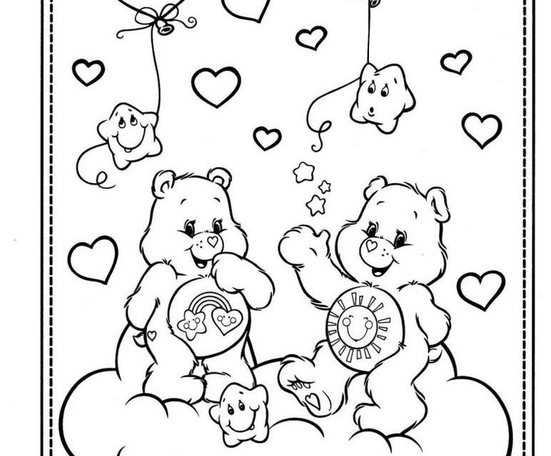 Obrazek do kolorowania Troskliwe Misie na chmurce