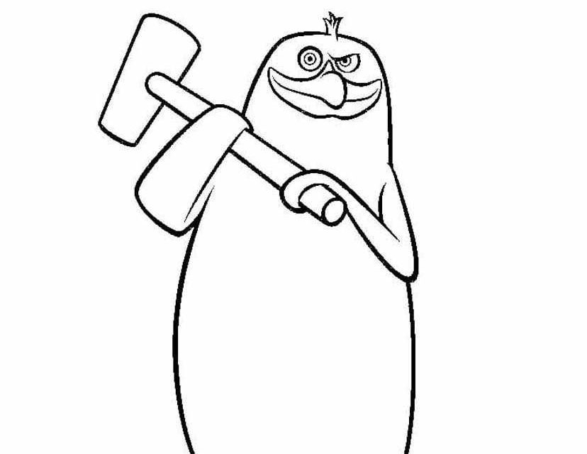 Pingwin z młotem malowanka