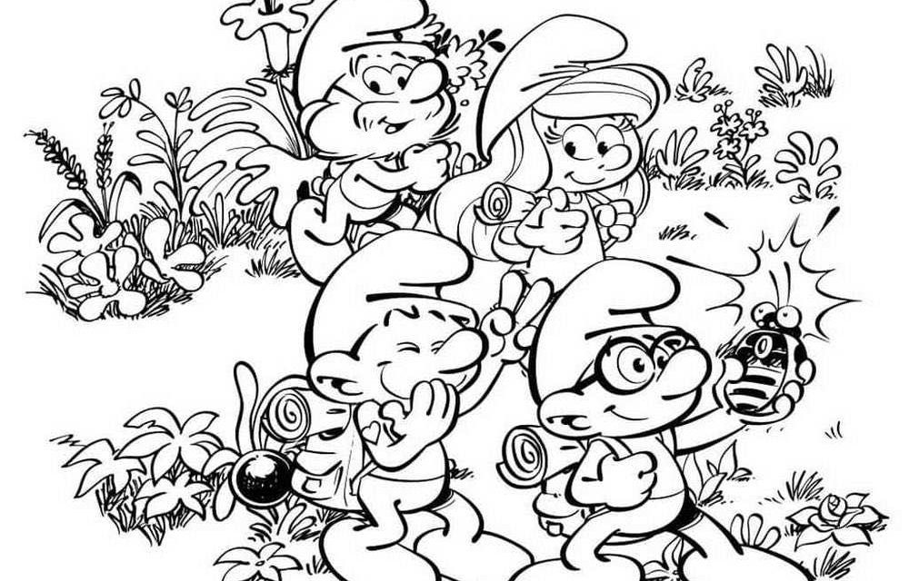 Smerfy na łące obrazek do pomalowania