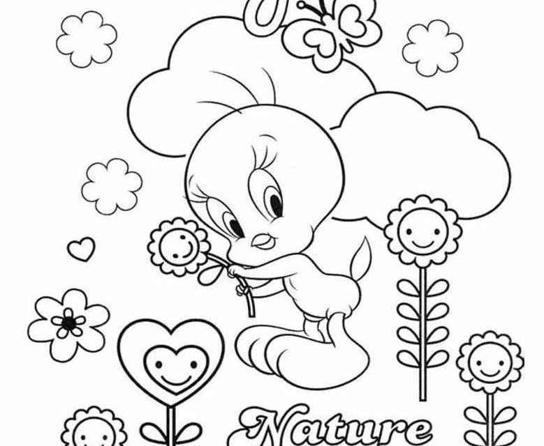 Tweety na łące wiosenna malowanka