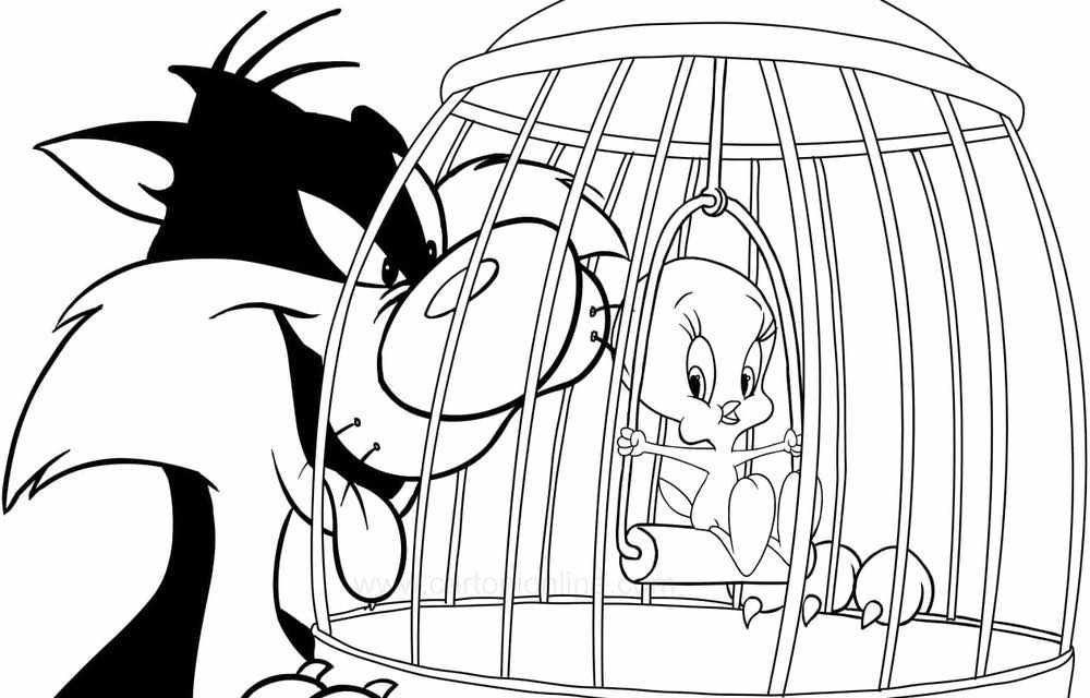 Tweety w klatce i kot Sylwester malowanka