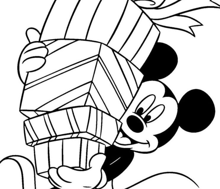 Uśmiechnięty Miki z prezentami pokoloruj go