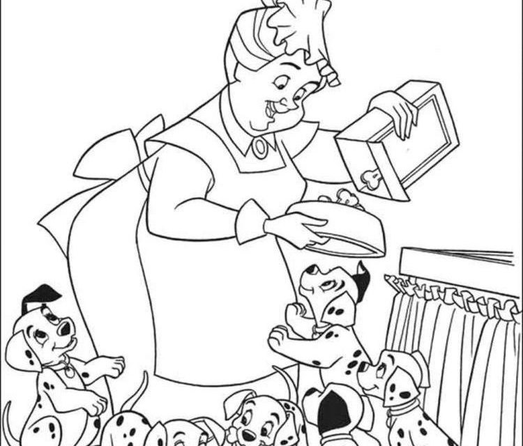 Karmienie 101 Dalmatyńczyków kolorowanka dla dzieci