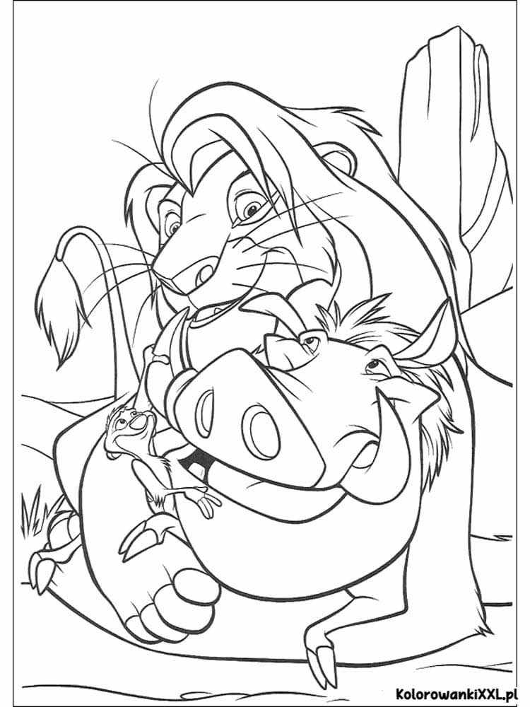 Kolorowanka dorosły Simba i przyjaciele